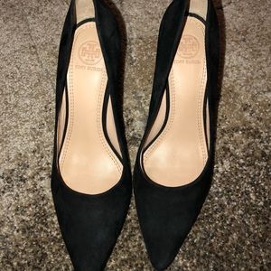 Black suede Tory Burch heels